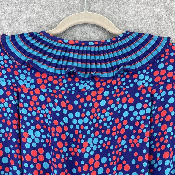 Vintage 80s Susan Freis Dress Womens Large Polka Dot Ruffle Smocked Pleated USA - Picture 15 of 16